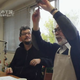 Series creator Hideaki Anno (left) with mentor Hayao Miyazaki (right)